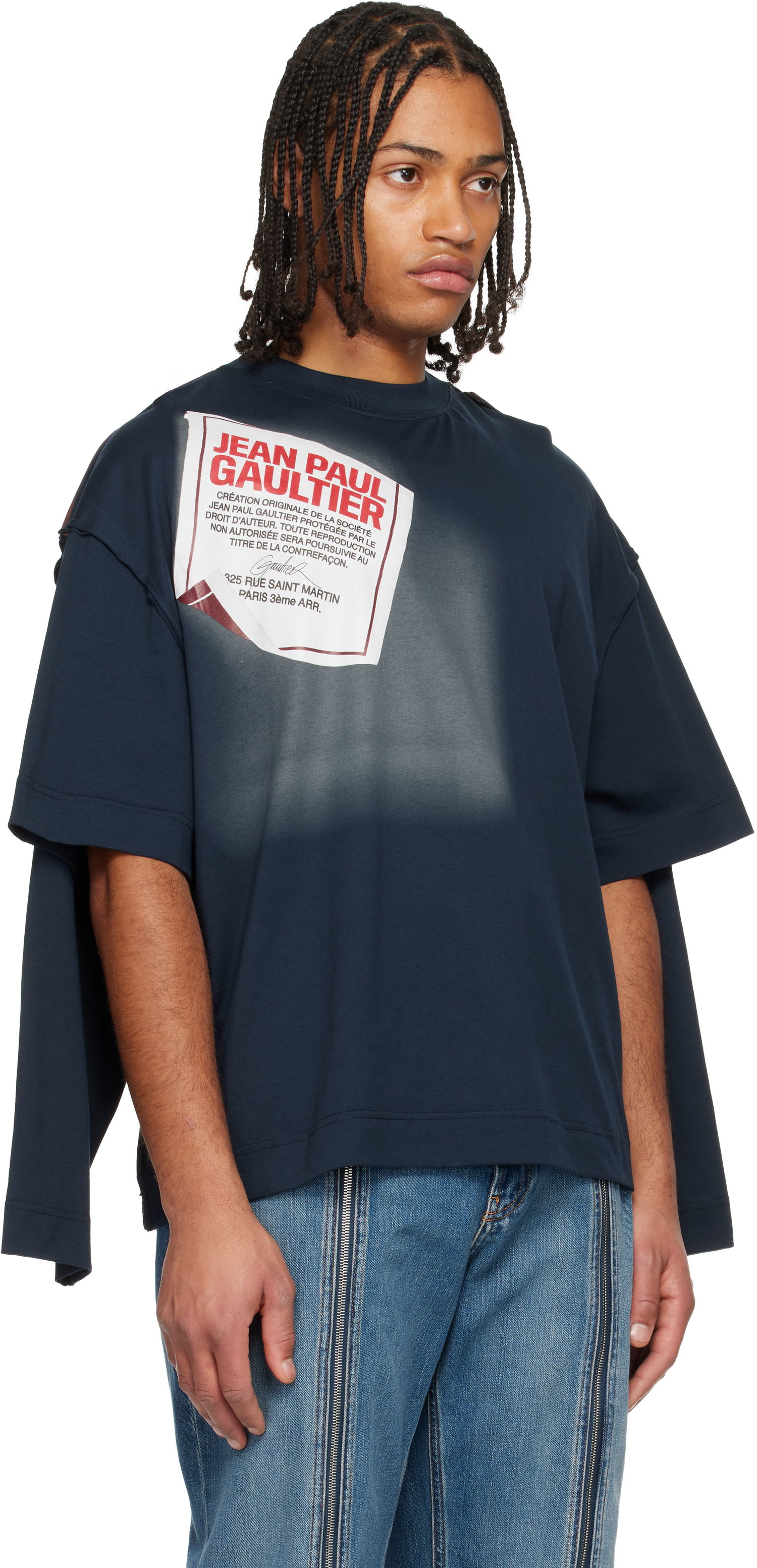 Тениска Jean Paul Gaultier 'The Gaultier Label' Double T-shirt Тъмно синьо | 25/04-U-TO344-J017-590130, 1