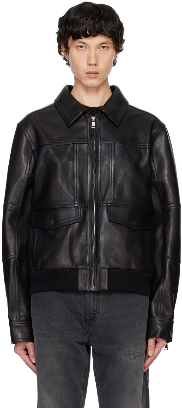 Яке бомбър Balmain Leather Jacket 2 Pocket Черно | DH0TE132LC62