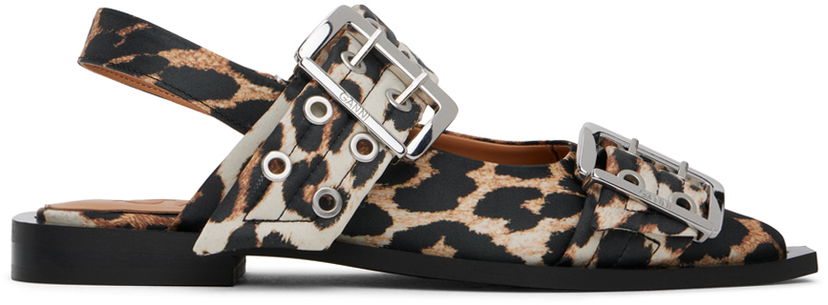 Облекло GANNI GANNI Leopard Satin Buckle Ballerina Flats Многоцветен | S2947