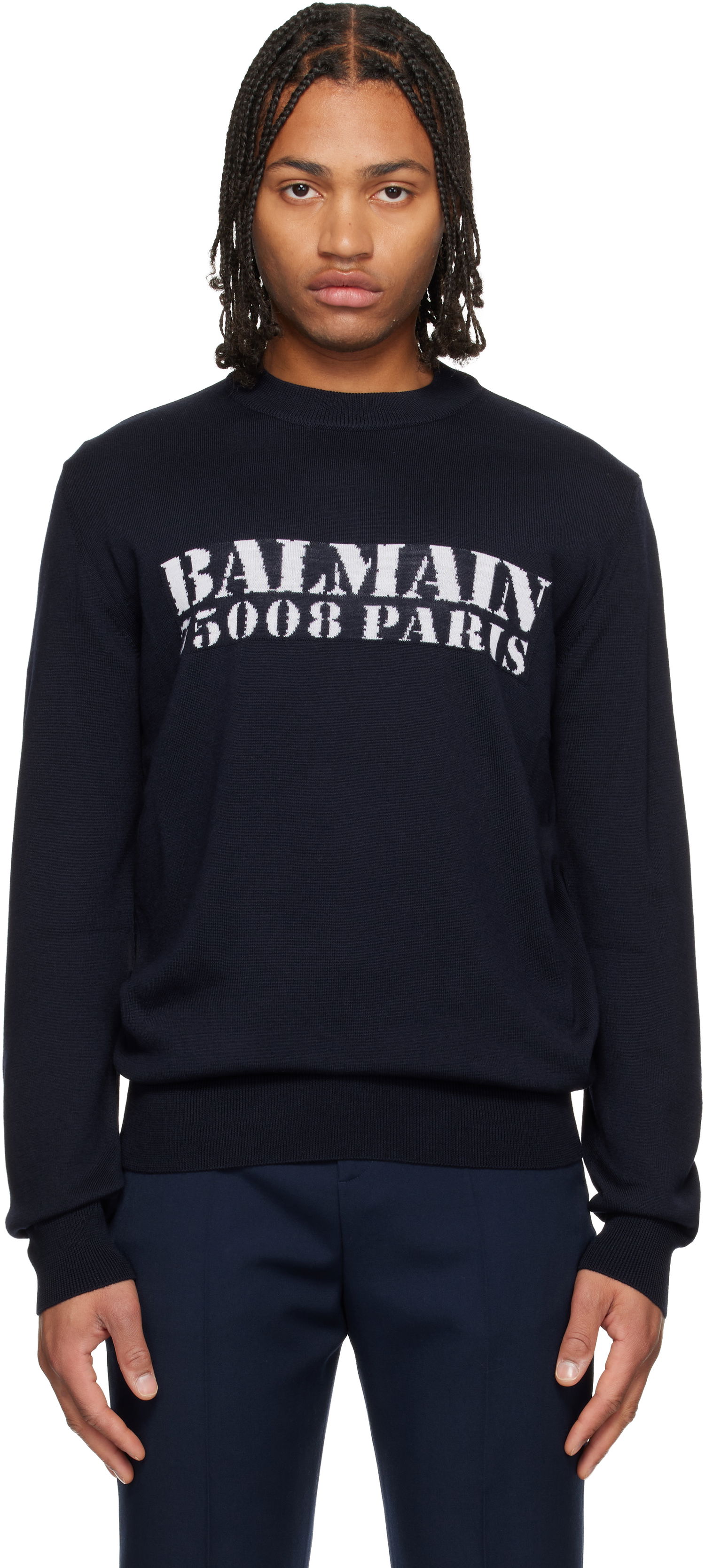 Пуловер Balmain 'Balmain' Stamp Merino Wool Sweater Тъмно синьо | FH1KD000KI84, 0