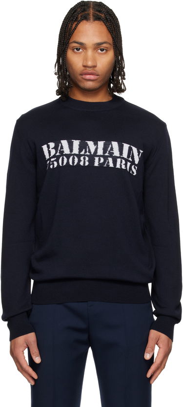 Пуловер Balmain 'Balmain' Stamp Merino Wool Sweater Тъмно синьо | FH1KD000KI84, 0