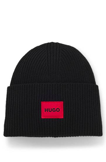 Шапка BOSS HUGO Wool-Blend Beanie with Logo Patch Черно | 50502579, 0