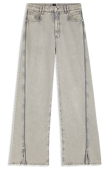 Дънки BOSS Wide-leg denim jeans with hem slits Сиво | 50542436, 0