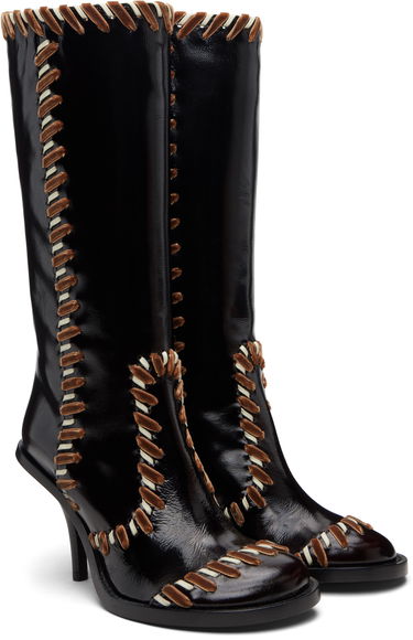Кецове и обувки Dries Van Noten Dries Van Noten Round-Toe Whipstitched Stiletto Leather Boots Черно | 252-011731-119, 3