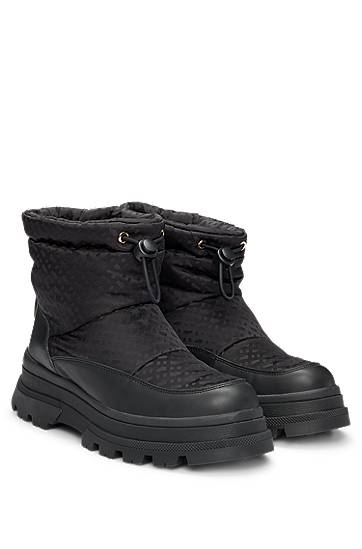 Кецове и обувки BOSS Monogram Slim-Fit Boots with Leather Trims Черно | 50523505, 0