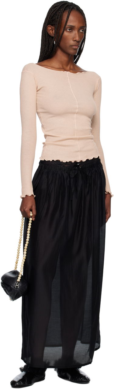 Тениска Baserange Pama Ribbed Lettuce Edge Exposed Seam Long Sleeve T-shirt Бежово | TTPAL-CR-WI25, 3