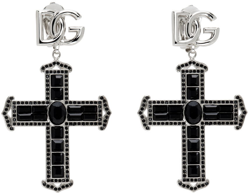 Обеци Dolce & Gabbana Silver & Black Cross Earrings Черно | WEP4C7 W1111, 0