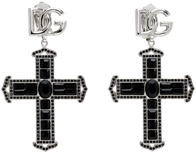 Silver & Black Cross Earrings