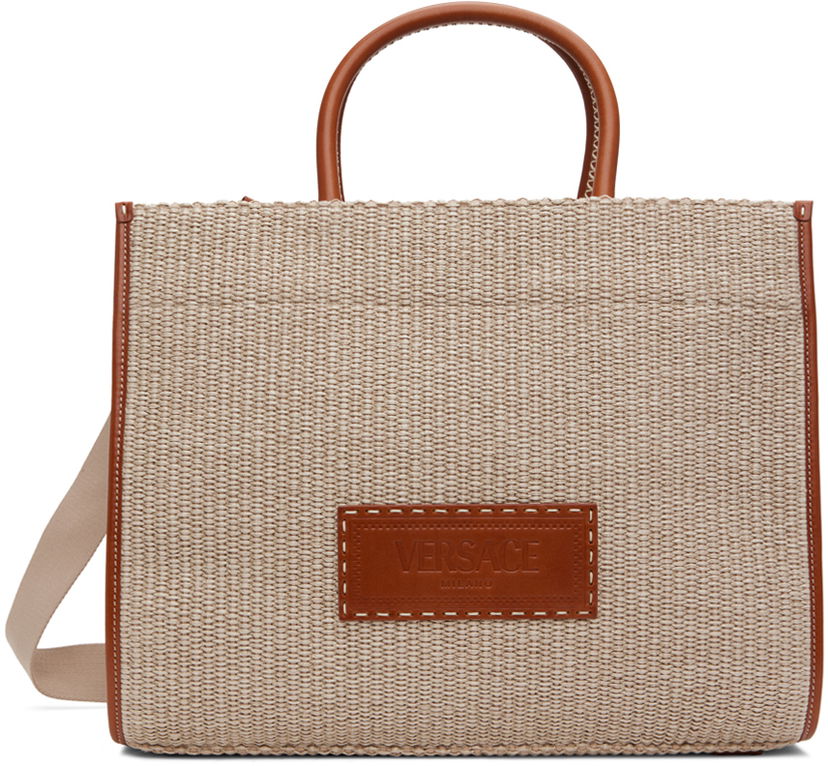 Голяма пазарска чанта Versace Beige Athena Raffia Medium Tote Бежово | 1011562_1A11503_2KJ8V