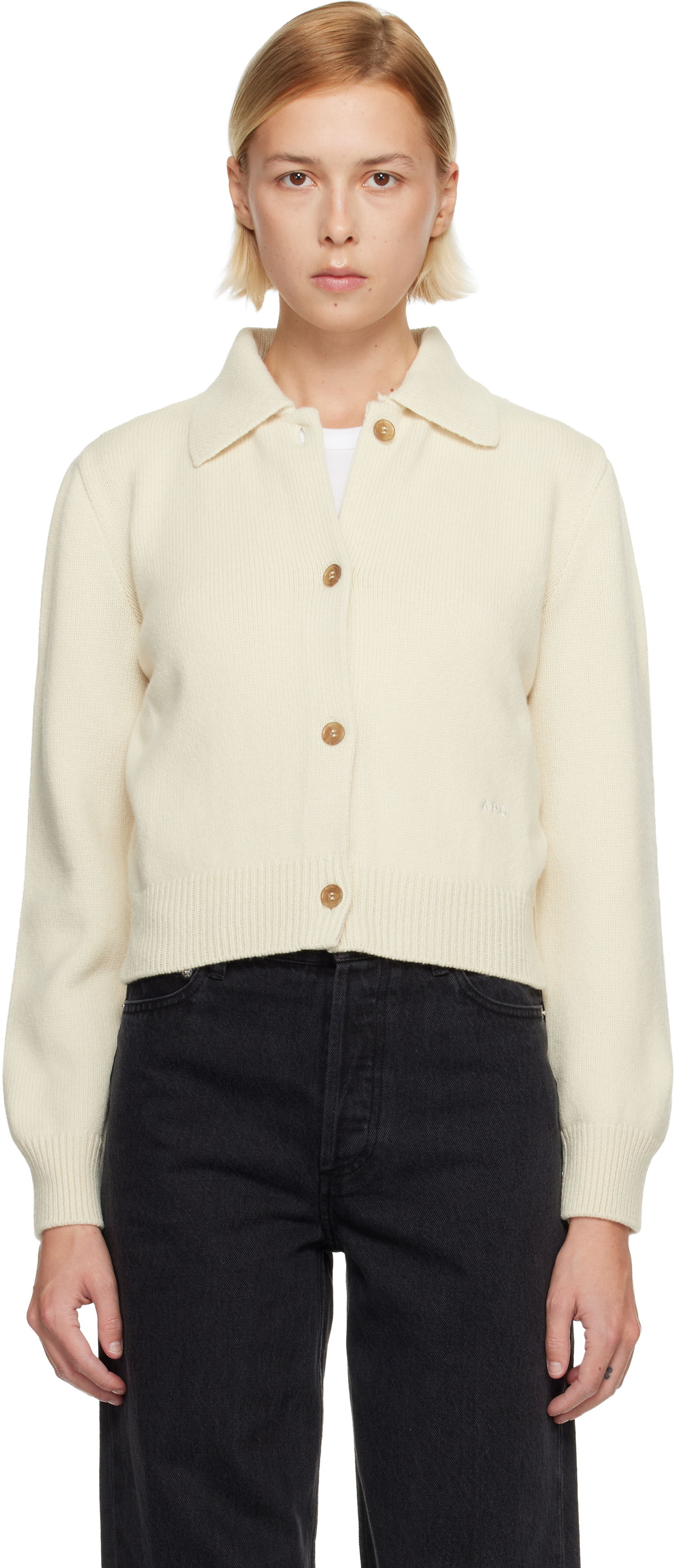 Пуловер A.P.C. Cropped Knit Polo Collar Cardigan Бяло | WVBDN-F22315, 0