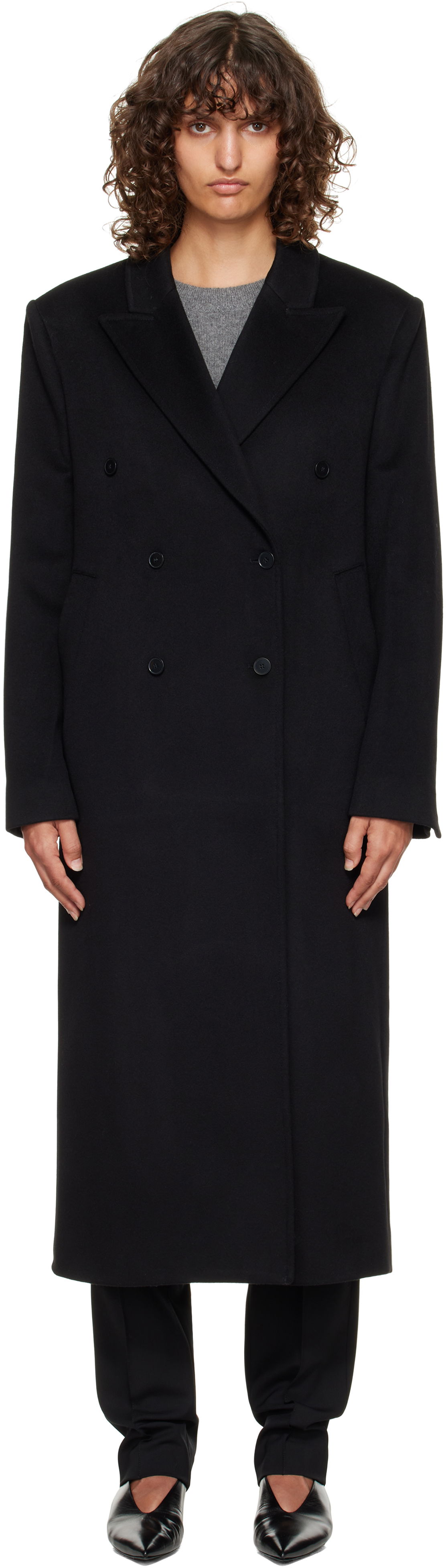 Палта Loulou de Saison Loulou de Saison Rosco Double Breasted Long Coat Черно | ROSCO, 0
