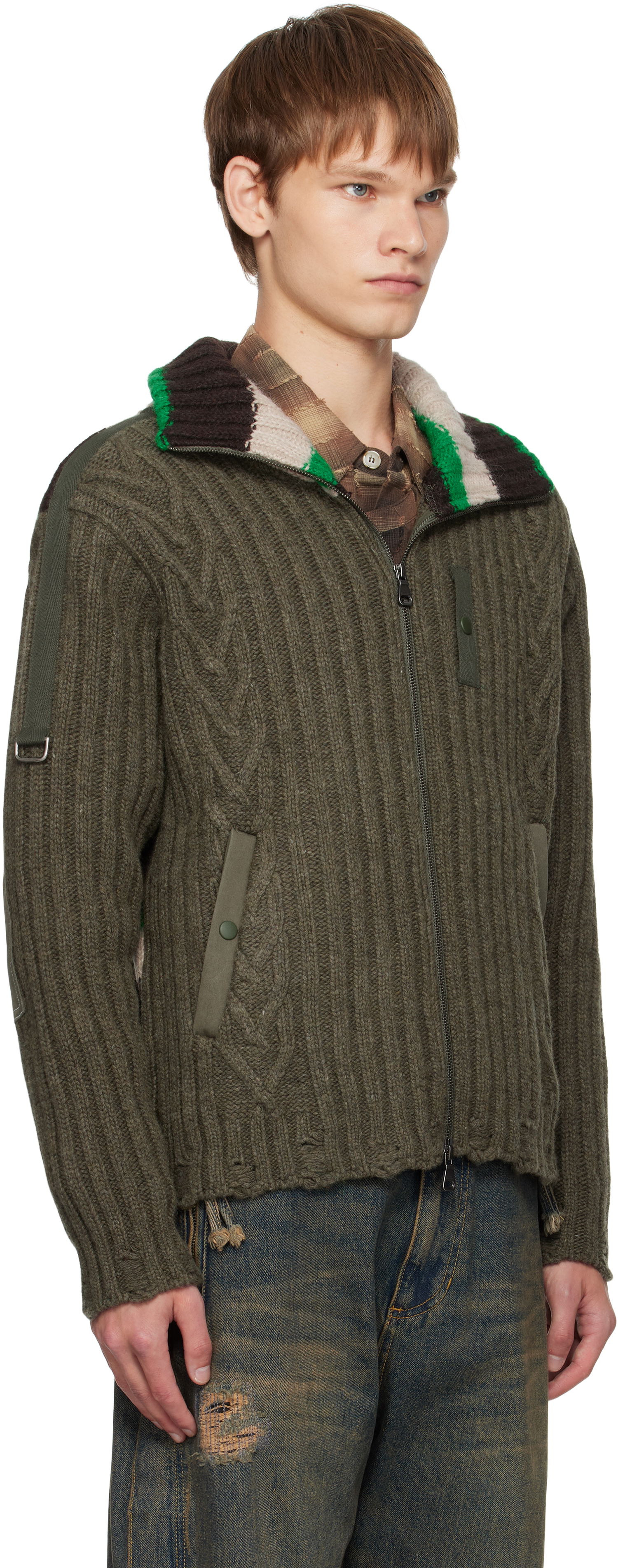 Пуловер Andersson Bell Andersson Bell Stripe High-Neck Zip-Up Sweater Зелено | atb1344m, 1