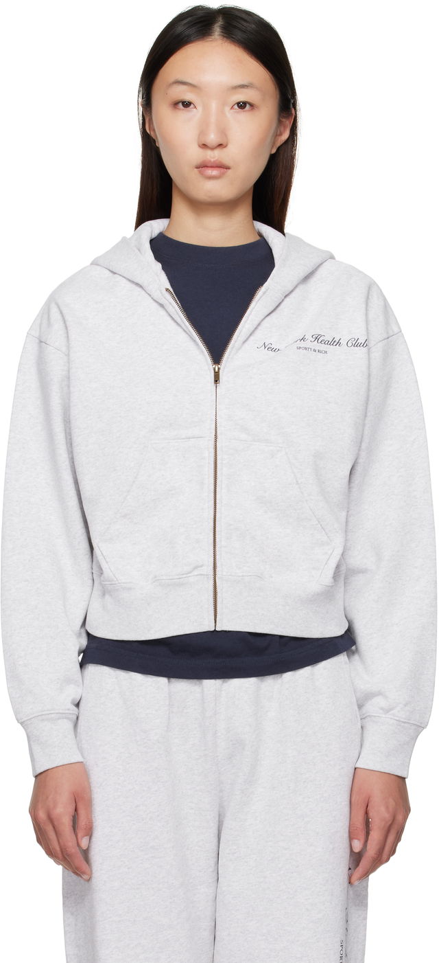 Sporty & Rich 'NY Health Club' Cropped Zip Hoodie