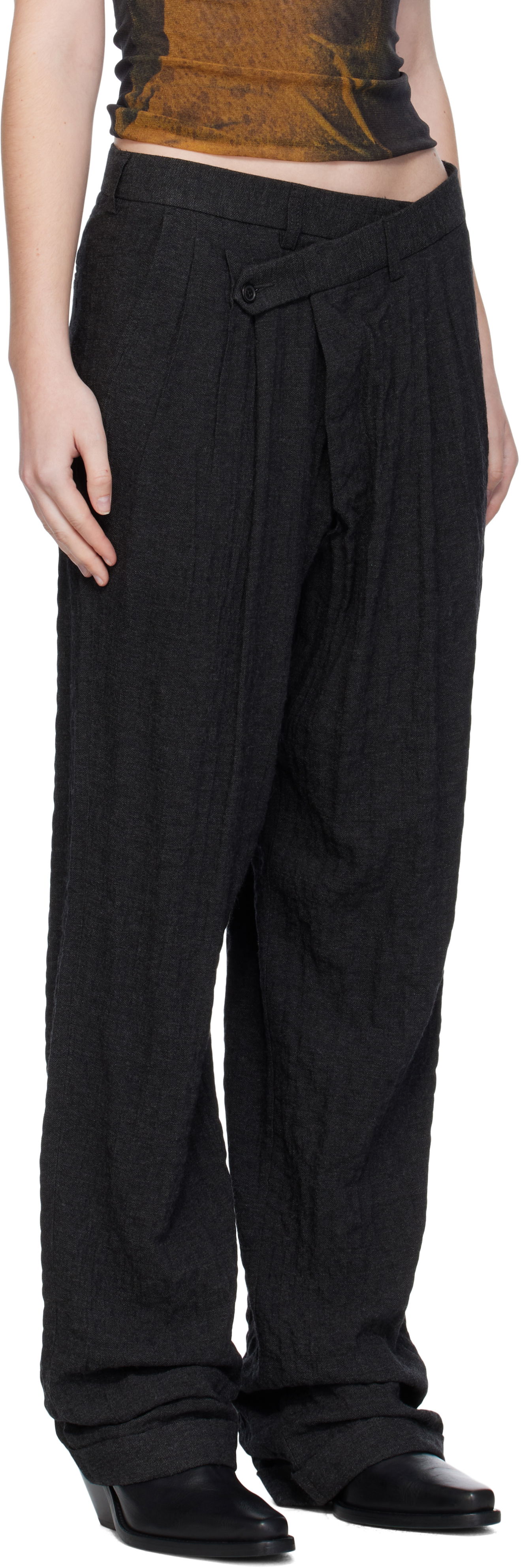 Панталони R13 R13 Tripe Pleat Crossover Trousers Черно | R13W7516-R580A, 1