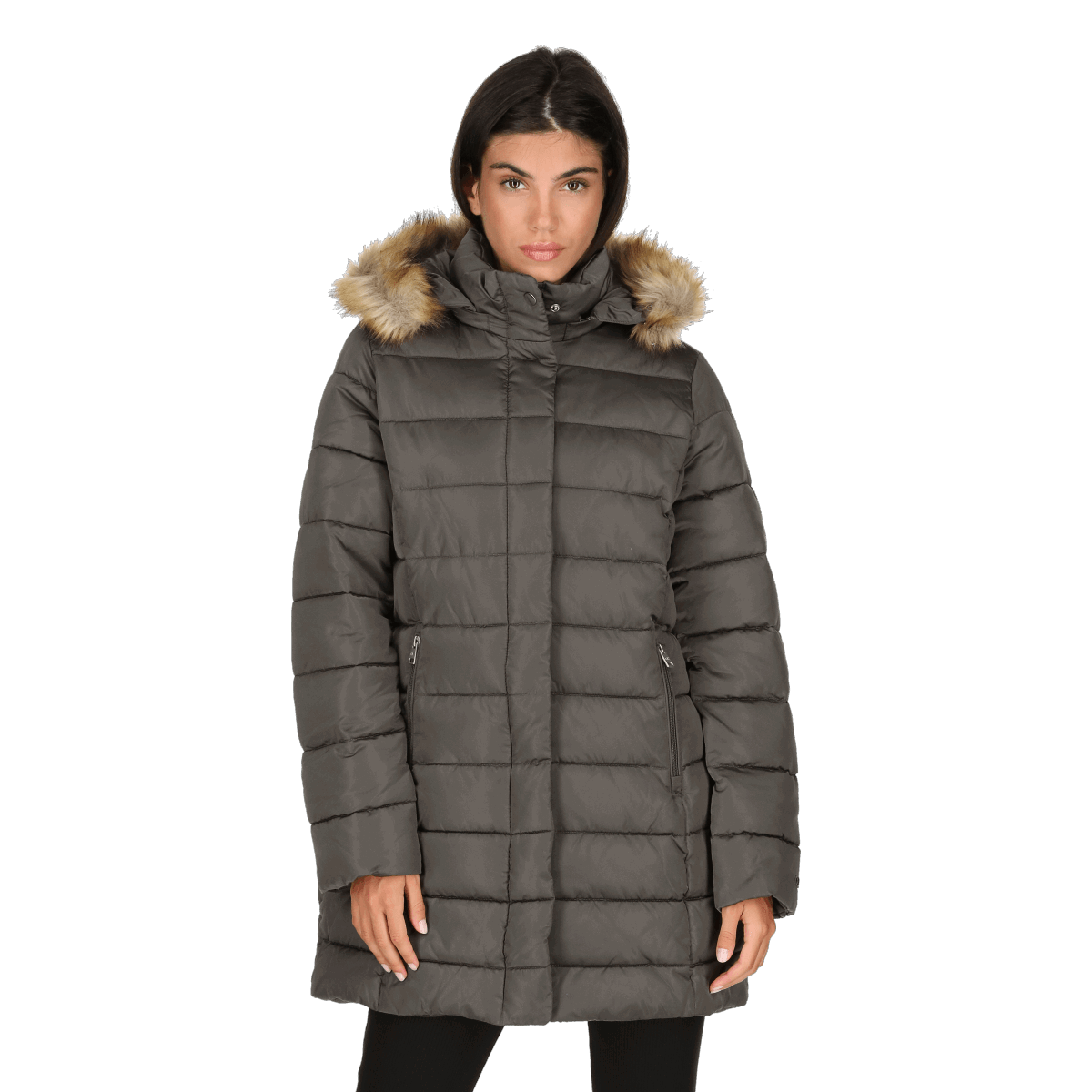 Пухо яке Champion Hooded Polyfilled Puffer Jacket with Faux Fur Trim Сиво | 112161-ES509, 0