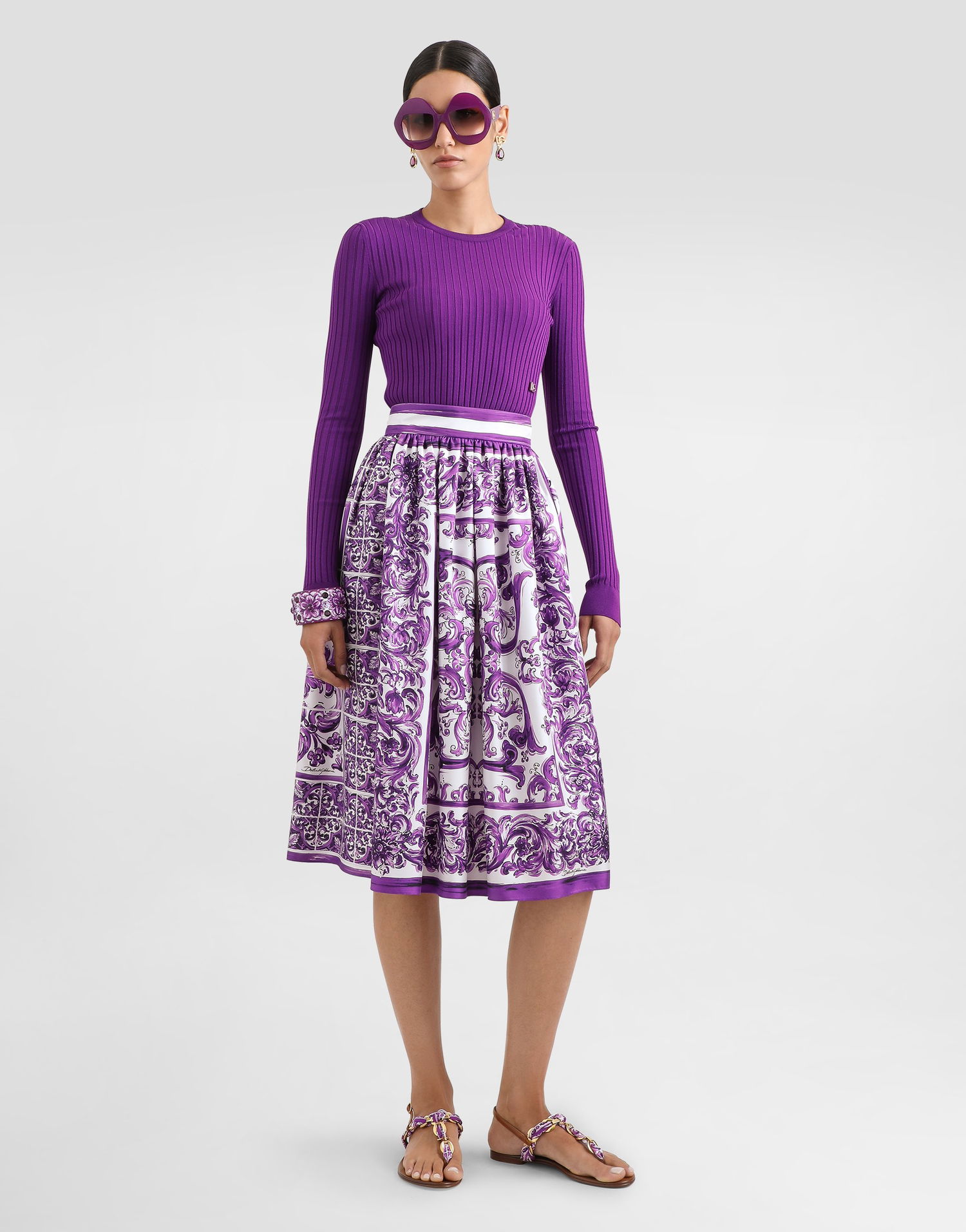 Пола Dolce & Gabbana Dolce & Gabbana Majolica-Print Twill Skirt Лилаво | F4C5LTHI1S5HP5DQ, 1