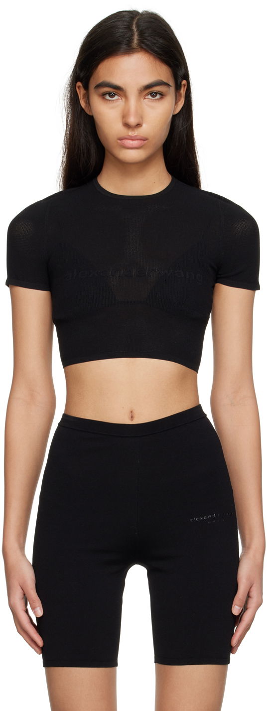 Съкратен топ Alexander Wang Alexander Wang.t Cropped T-Shirt Черно | 4KC2231024, 0