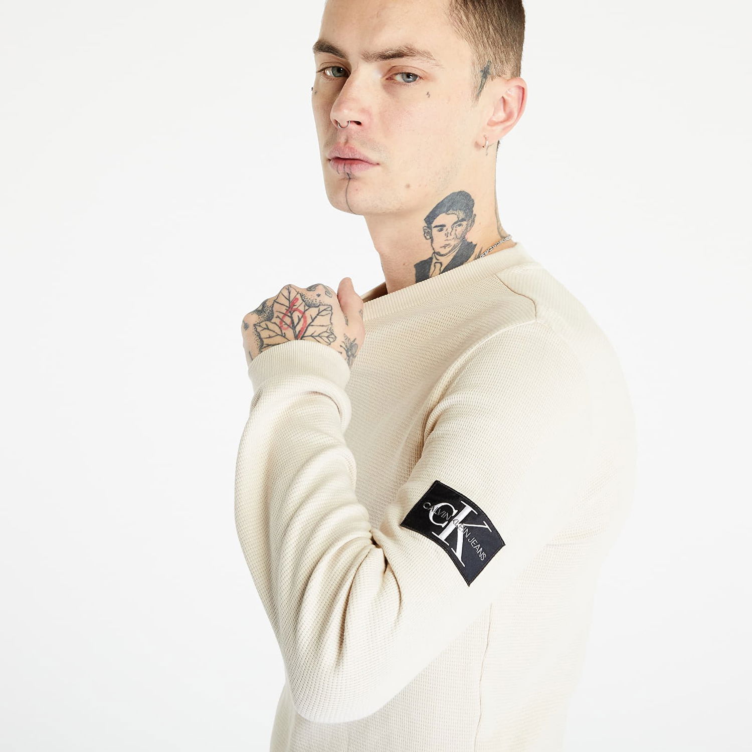 Тениска CALVIN KLEIN Monologo Badge Waffle Бежово | J30J316610 ACI, 1