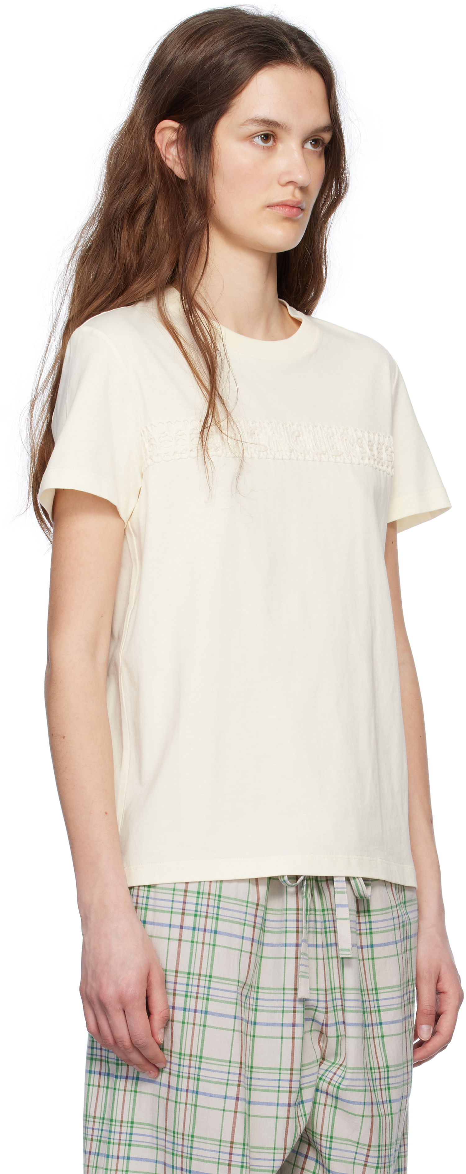 Тениска Moncler Moncler Short Sleeve T-Shirt with Lace Detail Жълто | K10938C0004489AUO, 1