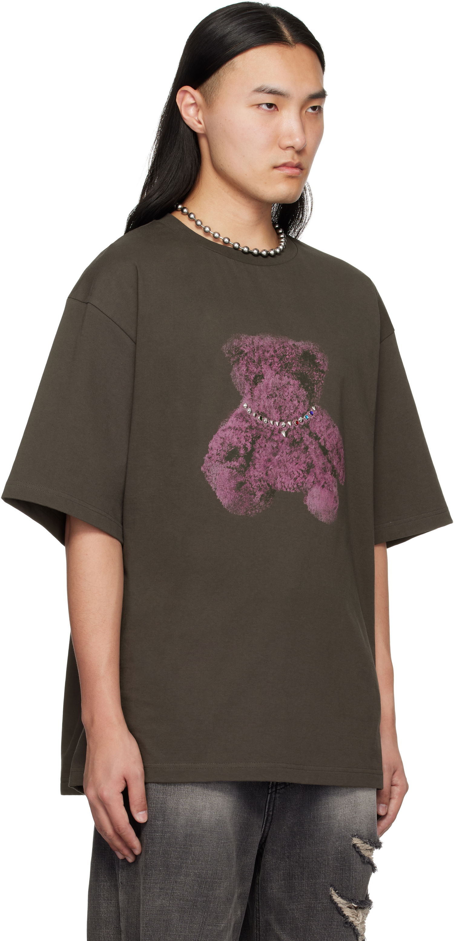 Тениска We11done We11done Pearl Bear Graphic T-Shirt Кафяво | WD-TT0-25-757-U-CH, 1