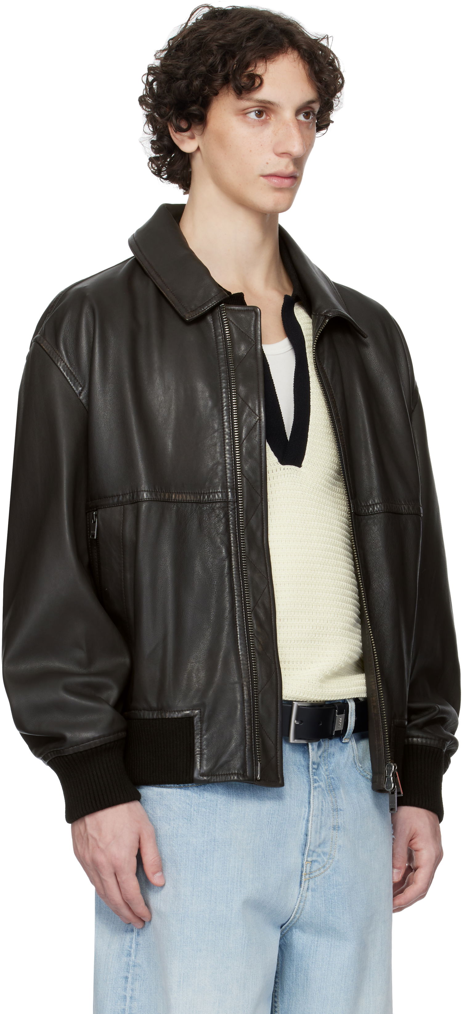 Яке BOSS BOSS Zip Leather Jacket Черно | 50543240, 1