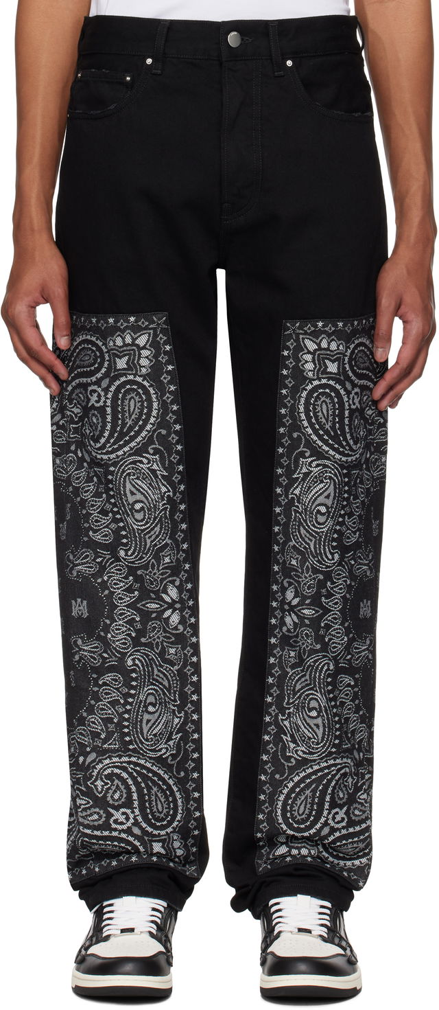 AMIRI Bandana Jacquard Paneled Straight Jeans