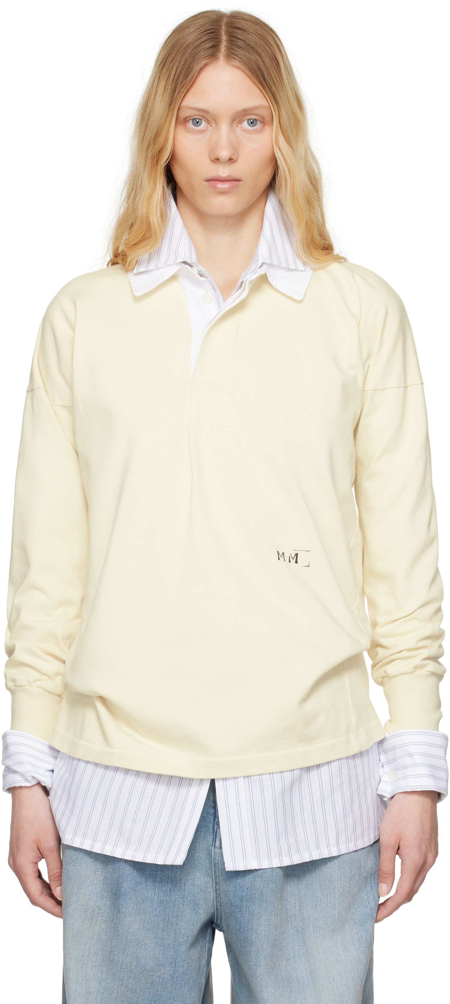 Поло тениска Maison Margiela Maison Margiela Printed Logo Long Sleeve Polo Жълто | S51GL0056 M20096, 0