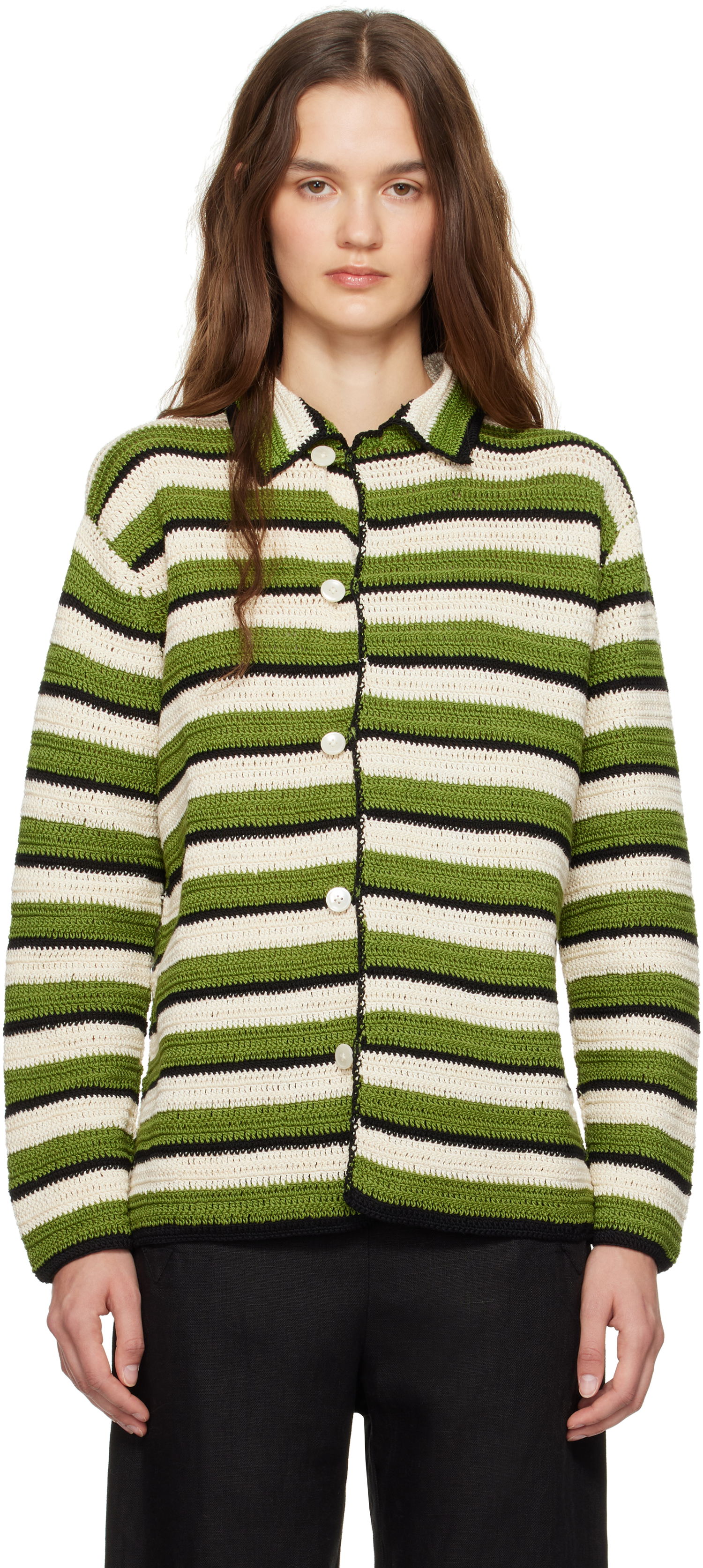 Пуловер Bode Green Weedy Crochet Cardigan Зелено | MRF24KT004, 0