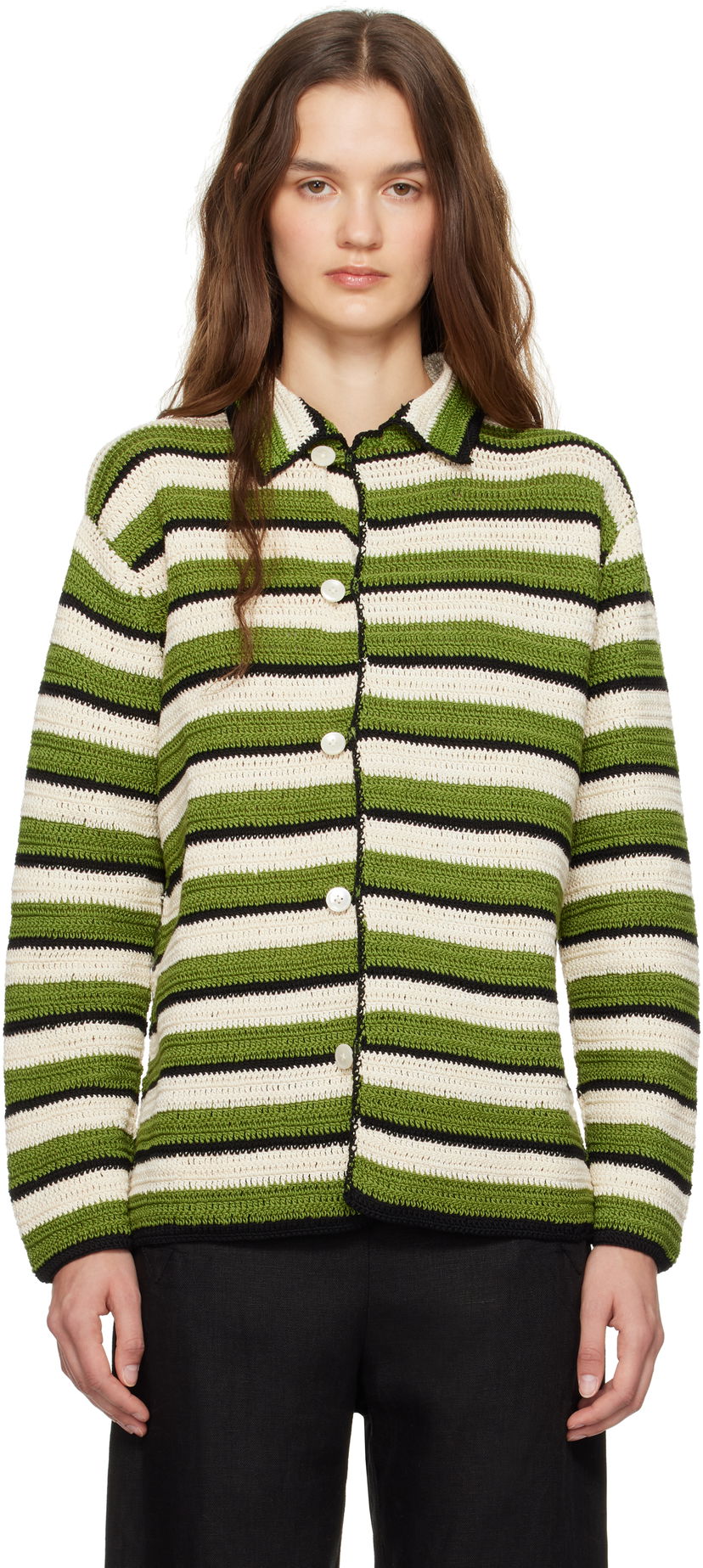 Пуловер Bode Green Weedy Crochet Cardigan Зелено | MRF24KT004