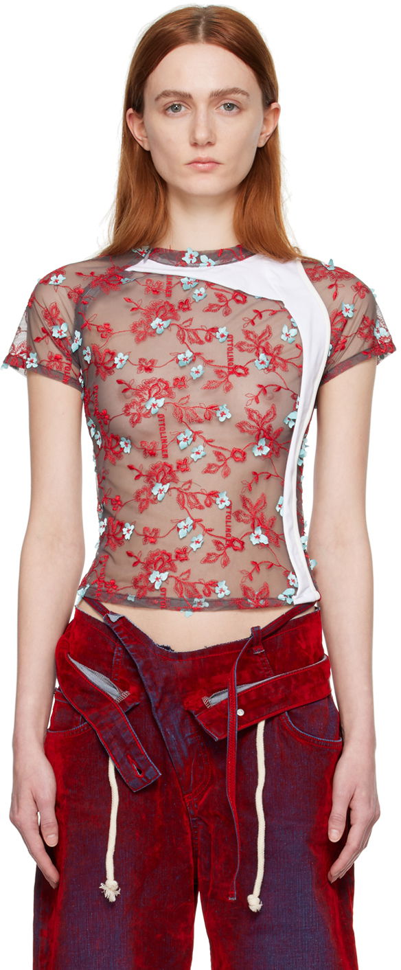 Тениска Ottolinger Ottolinger Floral Mesh T-Shirt Червено | 1901002, 0