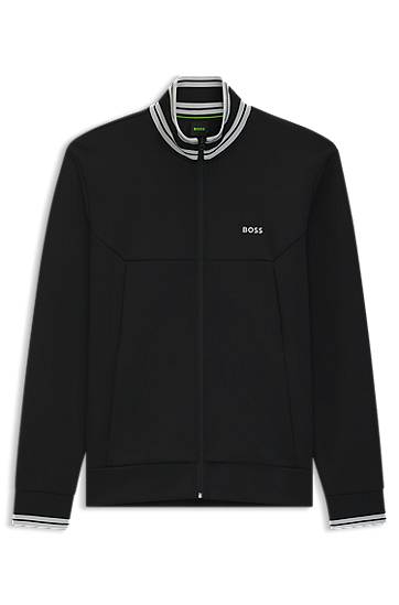 Яке BOSS Zip-Up Sweatshirt with Striped Trims Черно | 50543081