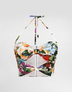 Dolce & Gabbana Flower Bouquet-Print Halter Poplin Crop Top