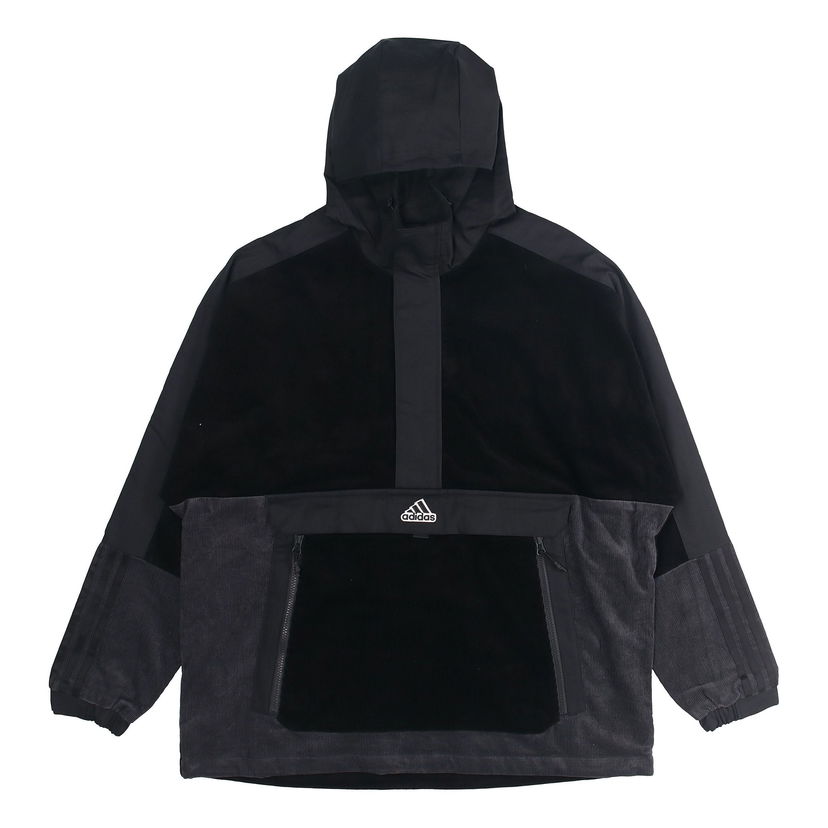 Яке adidas Originals Corduroy Half Zipper Splicing Hooded Sports Jacket Черно | HD0365