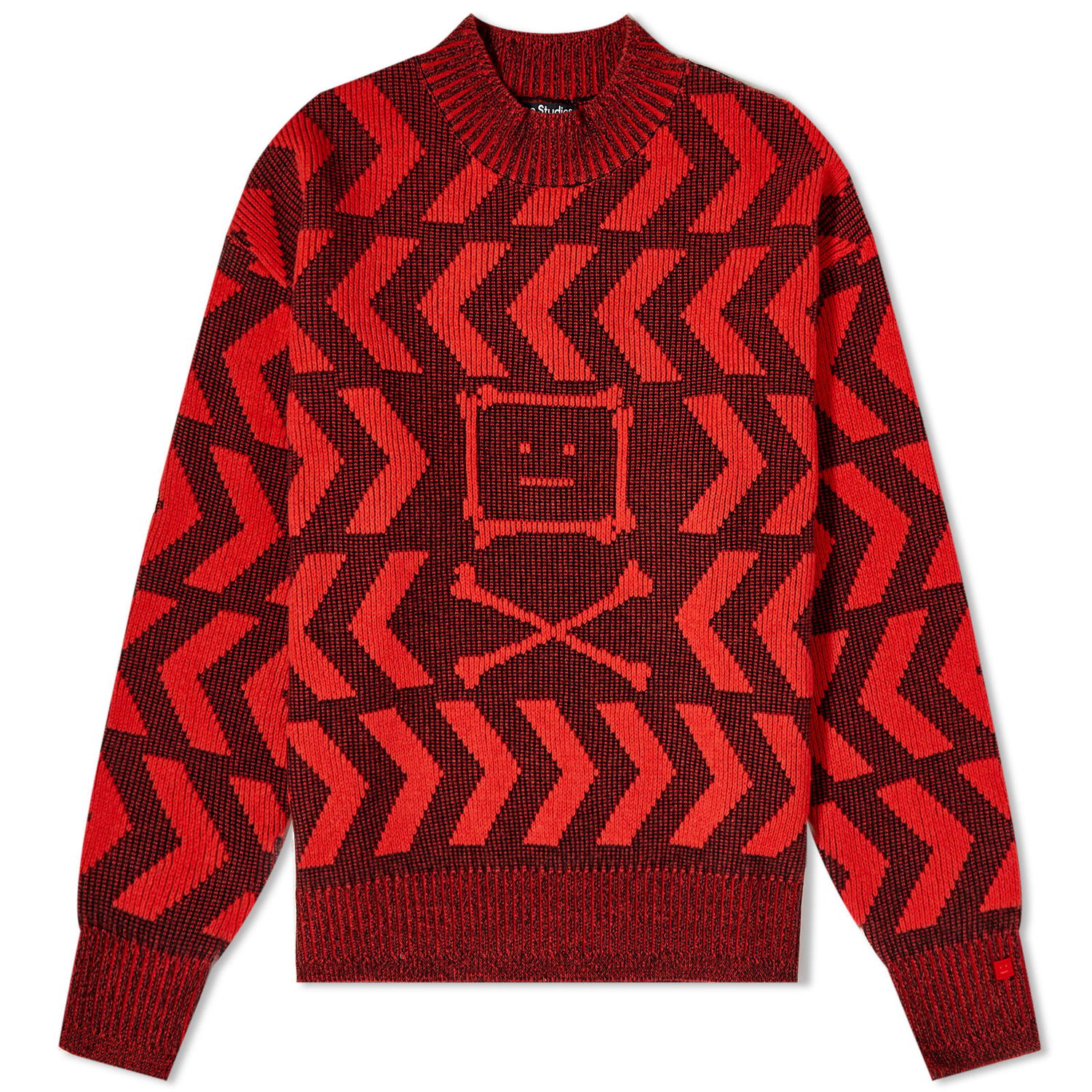 Пуловер Acne Studios Keith Cross Bones Face Relaxed Crew Knit Black/Sharp Red Червено | C60063-DAA, 0