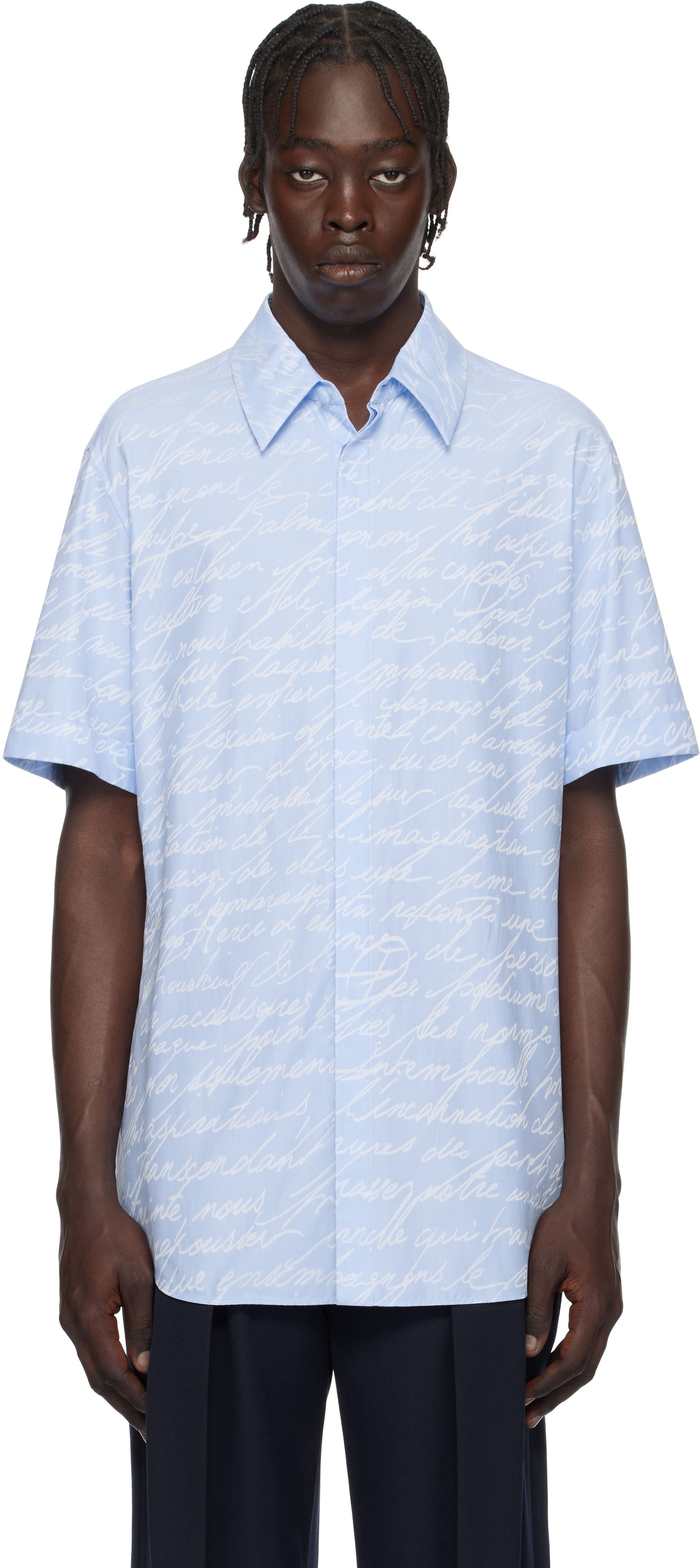 Риза Balmain Love Letter Print Shirt Синьо | EH1HL028CF82, 0