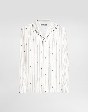 Риза Dolce & Gabbana Dolce & Gabbana Men's Vanity Logo Print Pinstripe Shirt Бяло | G5IF1THJMQRS8350, 0