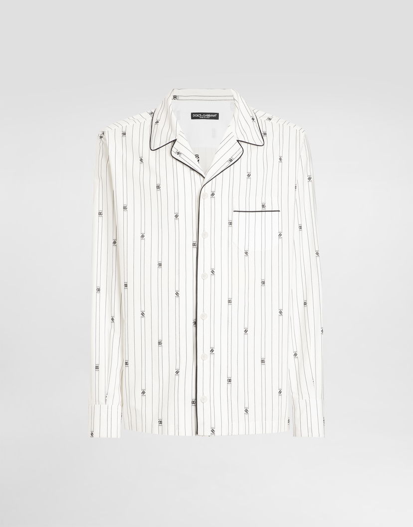 Риза Dolce & Gabbana Dolce & Gabbana Men's Vanity Logo Print Pinstripe Shirt Бяло | G5IF1THJMQRS8350