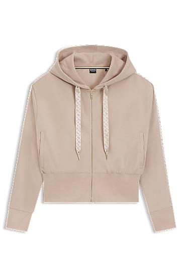 Суитчър BOSS Cropped Zip-Up Hoodie with Monogram Tape Бежово | 50545635