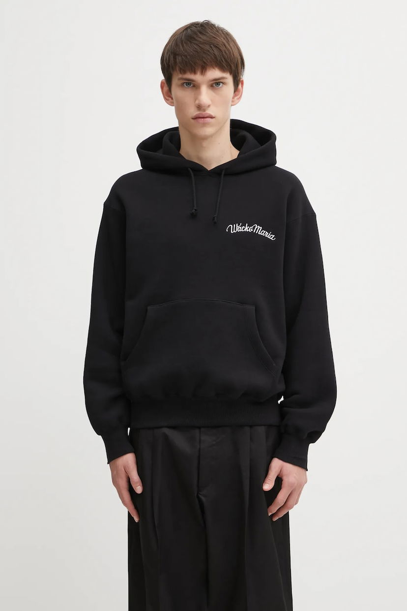 Суитчър WACKO MARIA Cotton Hoodie with Application Черно | 25FW.WMC.SS06
