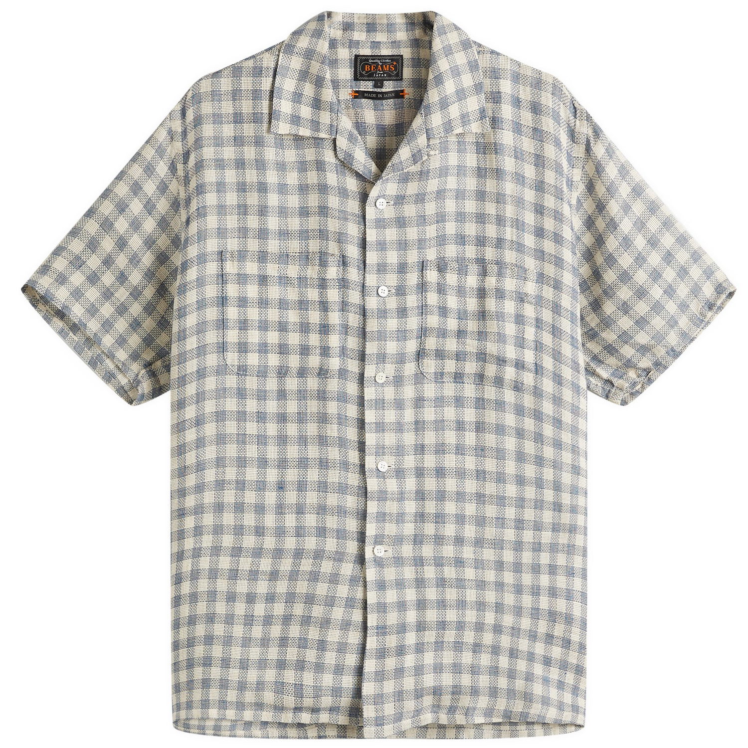Риза BEAMS Beams Plus Open Collar Panama Plaid Linen Shirt, Size Large Синьо | 3801-0179-139-75, 0
