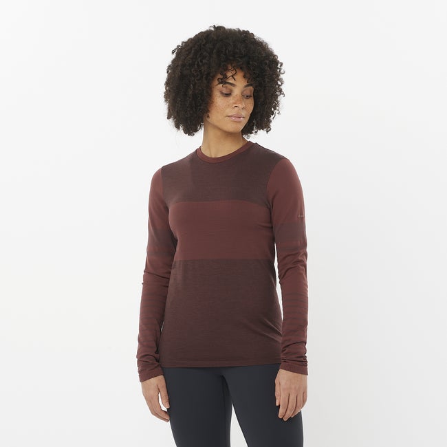 Пуловер Salomon Wool Base Layer Long Sleeve T-Shirt Бургунди | LC2318200, 0