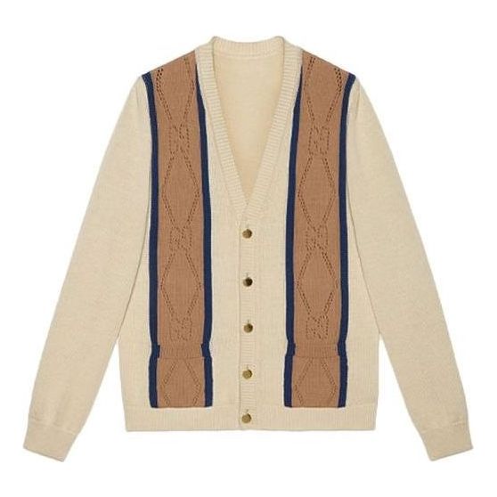 Пуловер Gucci Striped V-Neck Cardigan Бежово | 655105-XKBWE-9275, 0