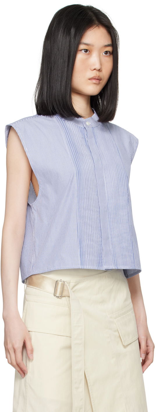 Съкратен топ Helmut Lang Sleeveless Tuxedo Shirt Синьо | O05HW598, 1