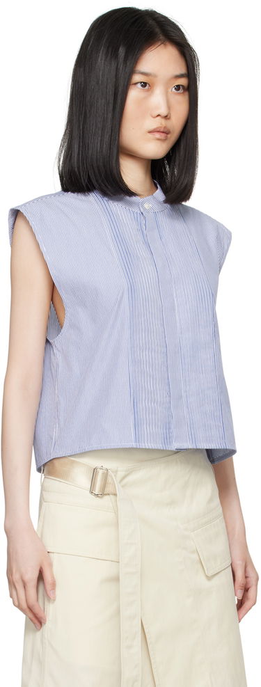 Съкратен топ Helmut Lang Sleeveless Tuxedo Shirt Синьо | O05HW598, 1