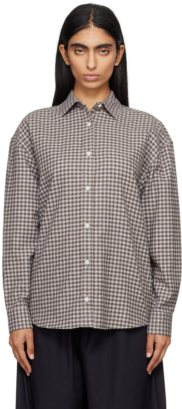 Риза Baserange Loose Gingham Shirt Сиво | SHLOL-FL-WI24