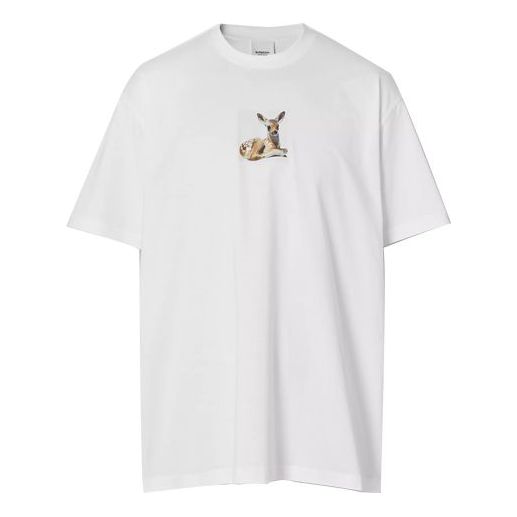 Тениска Burberry Burberry Deer Print Oversized T-Shirt Бяло | 80223701