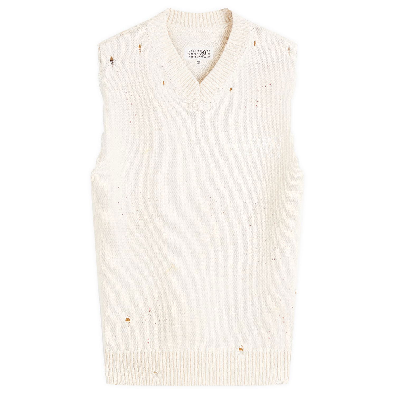 Пуловер Maison Margiela MM6 Maison Margiela Men's Distressed Numbers Print Vest, Size Large Бяло | SH2FB0014-M13123-102S, 0