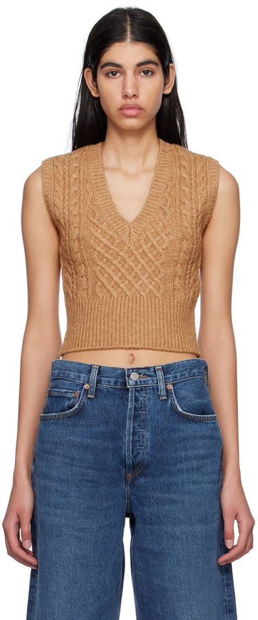 Пуловер rag & bone Elizabeth Cable Knit Vest Кафяво | WAS22HS031SM31, 0