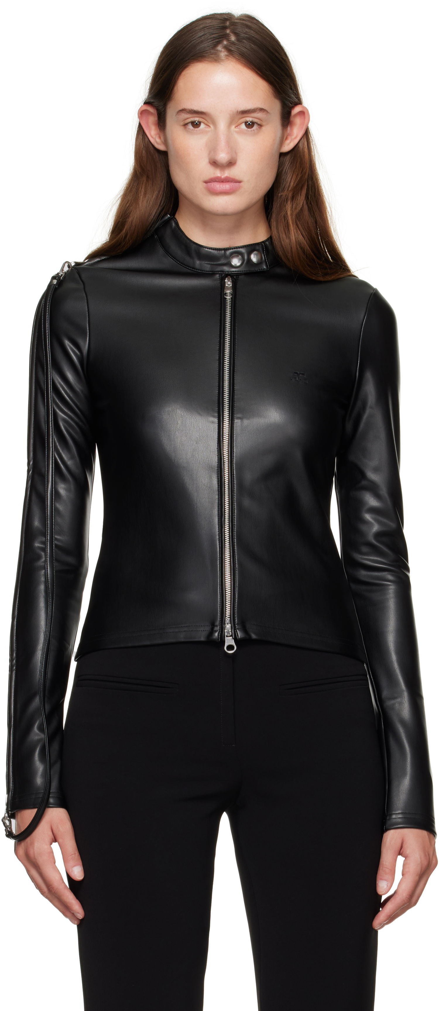 Яке Courrèges Courrèges Zipped Biker Faux-Leather Top Черно | 325CTO436PU0049, 0