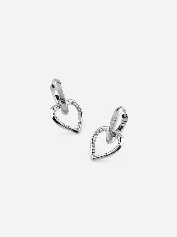 Обеци GUESS Silver Heart Hoop Earrings Металик | JUBE04617JW, 0